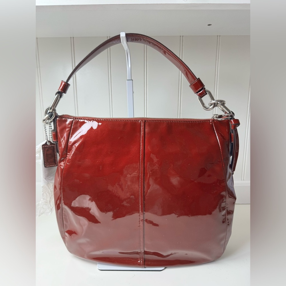 Coach Women’s Chelsea Red Patent Leather Hobo Handbag Purse - Picture 2 of 12